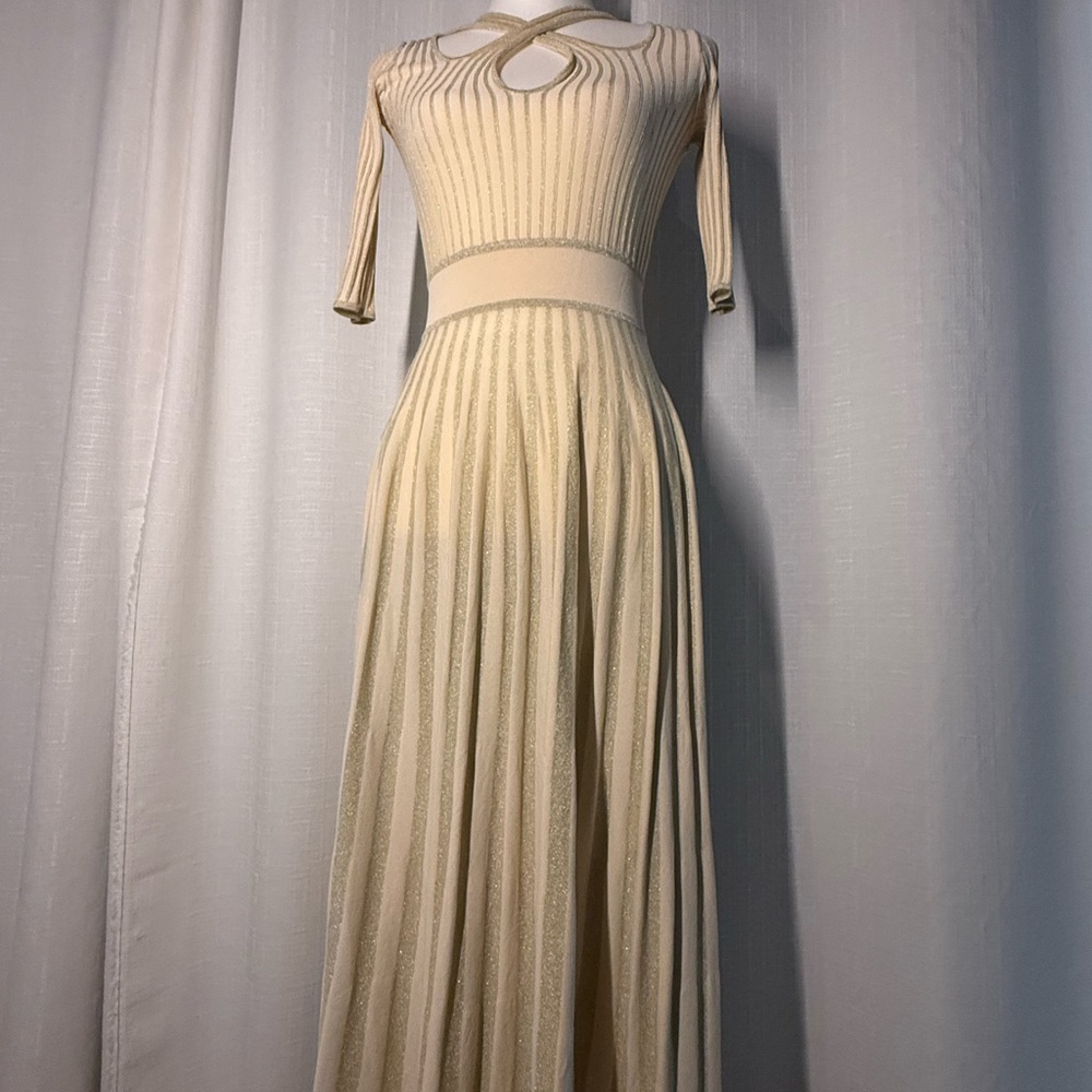Pinko Cream Long Sleeve Striped Dress